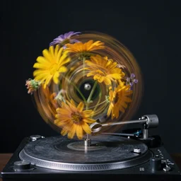 long exposure slitscan image of flowers twisting round on a turntable, slit - scan, slitscan, surreal, by ted kinsman