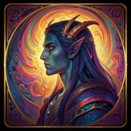 side profile centered painted portrait, Hades, D&D, Gloomhaven, matte painting concept art, art nouveau, beautifully backlit, swirly vibrant color lines, fantastically gaudy, aesthetic octane render, 8K HD Resolution, by ilya kuvshinov and Cushart Krentz and Gilleard James