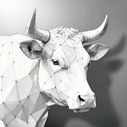 a cow head, low poly outlines, connecting lines, black on white, line art