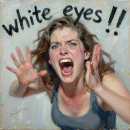 laura palmer screaming,'white eyes '!!!, painting by phil hale, fransico goya,'action lines '!!!, graphic style, visible brushstrokes, motion blur, blurry, visible paint texture, crisp hd image