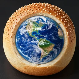 4 5 degrees photo planetoid'earth'in sesame bread bun