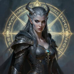 fantasia, portrait oil, beautiful sylvanas windrunner, evil, geometric runes, souls, dead glowing, intricate, elegant, glowing lights, highly detailed, digital painting, smooth, sharp focus, illustration, art by wlop, mars ravelo and greg rutkowski, cinematic lighting, unreal, natural tpose
