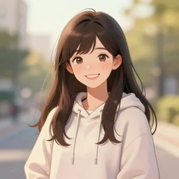 a happy girl wearing a hoodie, digital art, artstation cgsociety masterpiece