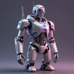 3D render of a retropunk cyberpunk humanoid futuristic sci-fi robot, neon lights, in the style of Daniel Dociu, dramatic lighting, vibrant colors, Trending on Artstation HQ, 4K, UHD, High quality, Unreal Engine