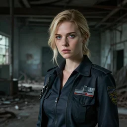 a beautiful blonde haired detective girl exploring an abandoned scp foundation facility, epic composition, intricate details, hyper detailed, 8 k, volumetric light, dark atmosphere, face by ilya kushinov and charlie bowater, clear clean face
