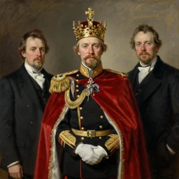 realism portrait King Tommy Chong wears an officer uniform whilst wearing a red velvet cape and golden crown anna podedworna arkhip kuindzhi raphael lacoste guillem h. pongiluppi grisaille