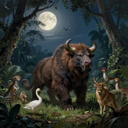 grang beast on hunting grounds jungle fantasy illustration sharp focus moonlit vista starlight painted ruan jia raymond swanland lawrence alma tadema zdzislaw beksinski norman rockwell tom lovell alex malveda greg staples