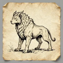 ink illustration of a four legged beast, monster manual style, dungeons and dragons guidebook, tan parchment paper