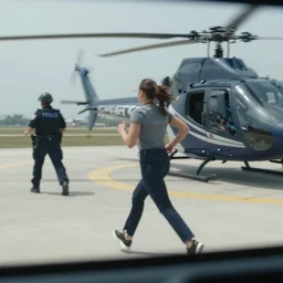 dash cam screenshot of gal gadot running from the cops motion blur view from helicopter