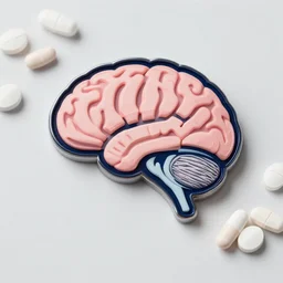 4 5 mm corporate logotype mascot brain with pills, photography by tyler mitchell johfra bosschart