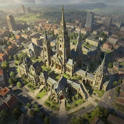 Matte painting of the bird's eye view of the city of Ravnica. Fantastical, detailed digital art trending in artstation