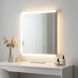 zen minimalist modern vanity mirror soft light with flowers