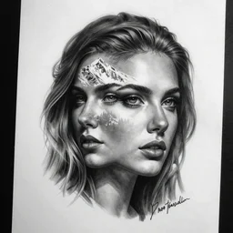 tattoo design sketch of a beautiful woman face with a realistic mountain scenery on her side, hyper - realistic, double exposure effect, in the style of matteo pasqualin, amazing detail, black and white, faded