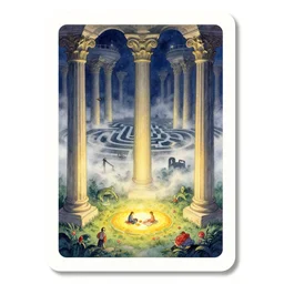 dixit card, sewer, pillars, corinthian columns, fog, mist, lights, night time, labyrinth, picnic, cryptid, intricate, amazing composition, colorful watercolor, by ruan jia, by maxfield parrish, by shaun tan, by nc wyeth, by michael whelan, by escher, illustration, volumetric, bloom, sun puddle