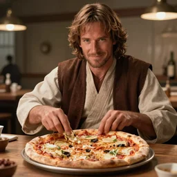 A still of Obi-Wan Kenobi making a pizza, 4k, photograph, ultra realistic, highly detailed, professional lighting