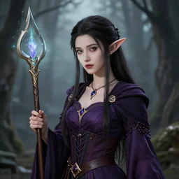 A beautiful young female drow wizard