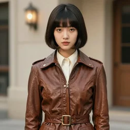 youthful asian demure, exquisite features, feminine cut, 1 9 7 0 s frontiers in flight leather suit, butch billy