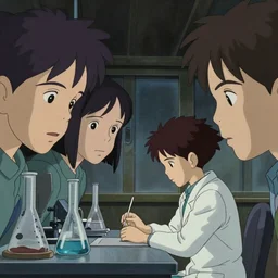 a very dull interior shot still from ponyo ( 2 0 0 8 ) of a scientist alone in his lab. close up on the faces, perfect art, grimdark, trending on pixiv fanbox, painted by studio ghibli