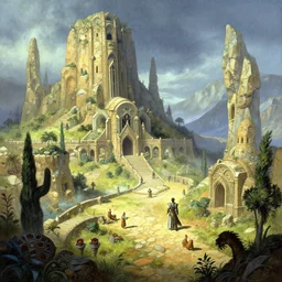 Intriguing mysterious mystical location from the videogame The Elder Scrolls 3: Morrowind, illustrated by James Gurney
