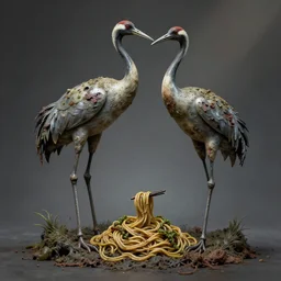 airbrushed deathworld chrome hopping cranes bludgeoned on aged mold coated muck stained algae noodles by virgil finlay, simon bisley fine art masterpiece baked at 3 0 0 f, matte painting, cold lighting, aged with sunlight, award winning horror, photorealistic render, cinematic