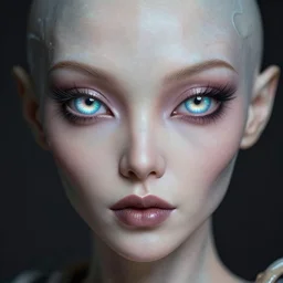 photograph portrait of a beautiful alien, feminine, iridescent eyes, intricate detail, sigma 85mm f/1.4, 4k