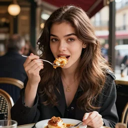 woman eating in cafe in paris, close up, by disney concept artists, blunt borders, rule of thirds