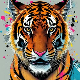 cyberpunk tiger implants cyborg portrait illustration, pop art, splash painting, art by geof darrow, ashley wood, alphonse mucha, makoto shinkai