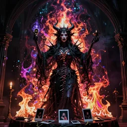gothic darkart, necro witch desire to summon the blinding god of cosmic pain, altar of evil shocking awe, hellfire iridescent flare bleeding colors glow, unreal engine, award winning photography, polaroid ritual, spikes from spine beksinski lore, demonic flavor by michael komarck