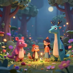 low poly, pixar, un surreal hybrid animals, nostalgia for a fairytale, magic realism, flowerpunk, mysterious vivid colors by andy kehoe and amanda clarke en un mundo creado por gediminas pranckevicius y zdzisław beksinski con global illumination, bokeh, digital illustration, cg society, unreal engine 5, ray tracing
