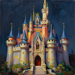 fantasy castle by pablo picasso, oil on canvas, hdr, high detail, photo realistic, hyperrealism, matte finish, high contrast, 3 d depth, centered, intricate, masterpiece, vivid and vibrant colors, enhanced light effect, enhanced eye detail, artstationhd