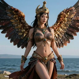 beautiful 3 d render of a sexy mongolian queen goddess in a sensual pose, spreading her wings, sexy face, atmospheric lighting, intricate, volumetric lighting, beautiful, rich deep colours masterpiece, sharp focus, ultra detailed, in the art style of bowater, charlie, brom, gerald, with lake baikal in the background, astrophotgraphy