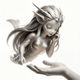 surprised merrow D&D creature, looking down at hand, D&D 5e, fantasy, intricate, elegant, highly detailed, digital painting, artstation, concept art, smooth, sharp focus, illustration, art by artgerm and greg rutkowski and alphonse mucha