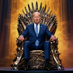 joe biden sitting on top of a giant iron throne, a poster by matt bors, trending on reddit, sots art, official art, glorious, epic