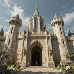 entrance to the alchemist guild, fantasy fortress, skies, viewed from the ground, by sergey vasnev,