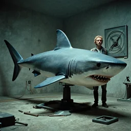 the shark machine, film still from the movie directed by denis villeneuve and david cronenberg with art direction by h. r. giger and mc escher