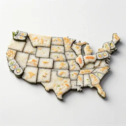 a map of the united states made from sushi.