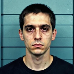 grainy mugshot photo of an ugly criminal, (((high tech, cyberpunk))), by cy Twombly and BASTIEN LECOUFFE DEHARME