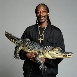 Snoop Dogg holding a alligator for a 1990s sitcom tv show, Studio Photograph, portrait, C 12.0