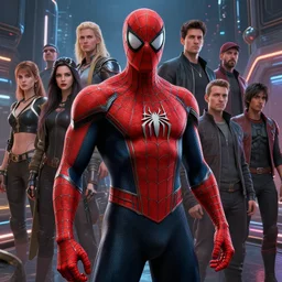 high intricate spiderman cyborg with red sci - fi armor and black garment, space harbor, maria panfilova, andrea savchenko, mike kime, ludovic plouffe, qi sheng luo, oliver cook, julian calle, eddie mendoza, trending on artstation