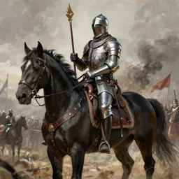 medieval knight on black percheron, battlefield, frazetta composition, highly detailed, digital painting, artstation, concept art, sharp focus, illustration, frazetta, aleksi briclot, rutkowski