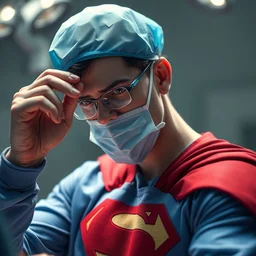 a closeup photorealistic photograph of superman doctor prepping for surgery. bright scene. fine detail. this 4 k hd image is trending on artstation, featured on behance, well - rendered, extra crisp, features intricate detail, epic composition and the style of unreal engine.