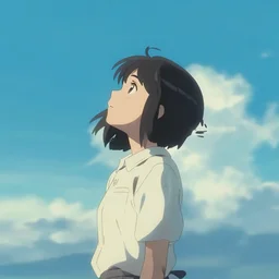 a film still of a girl lookint to the skies in 5 centimeters per second