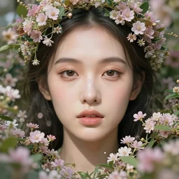 perfect human face in flower forest
