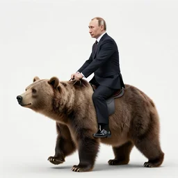profile putin riding a real bear, art by salvador dali, surrealist
