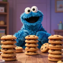 Cookie Monster staring at his cookie stock portfolio
