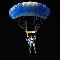 high definition famous art of a single man going into dark space by parachute, view of 24 mm lens, highly detailed