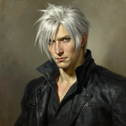 chris redfield with white hair, painting by j. c. leyendecker