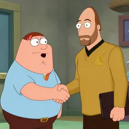 Peter Griffin meets Captain Picard, shakes hand with Captain Picard, Real Event, Historical Event, Realistic, HDR, Clear Image,