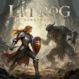 cover for a litrpg with a sheild holding knight fighting a monster