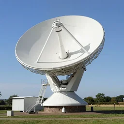 The Jodrell Bank Lovell radio telescope dish on the Cheshire plane at sunset, wide angle lens, high quality photograph, 4K